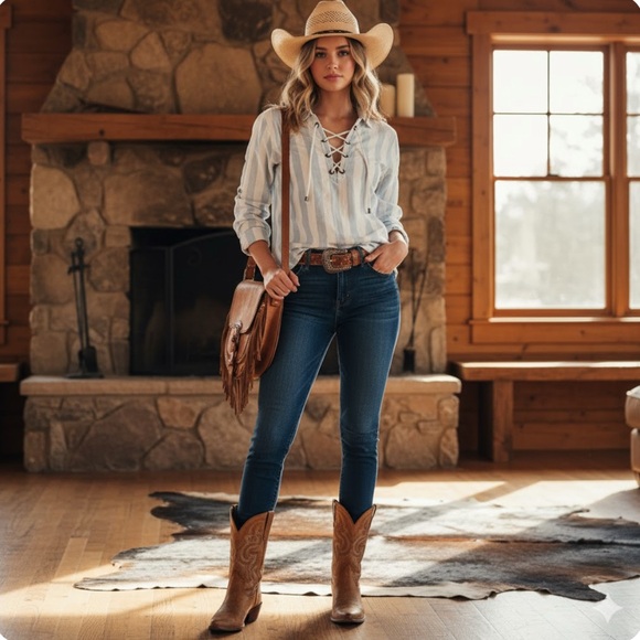 Rails x Anthropologie Top Uli Block Stripe Lace Up White Western Boho - Picture 14 of 14